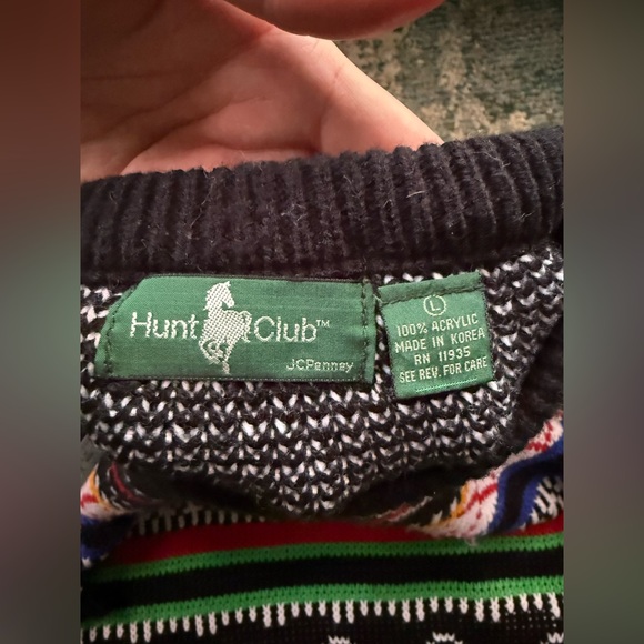 Vintage Hunt Club colorful pattern crewneck sweater, size large - Picture 7 of 8
